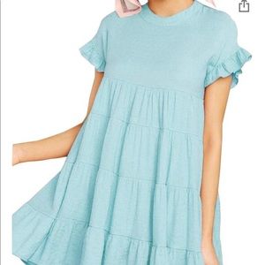 Blue Ruffled Short Sleeve Tiered Casual Mini Dress